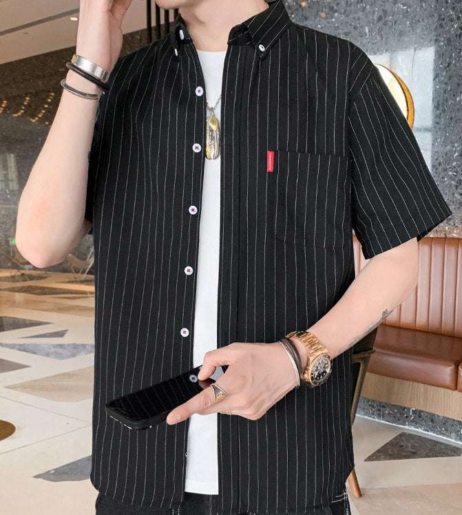 Men Vertical Striped Button-Down Collar Casual Shirt