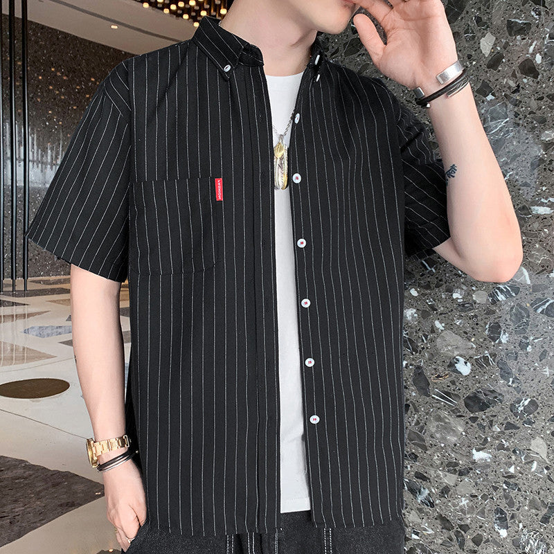 Men Vertical Striped Button-Down Collar Casual Shirt
