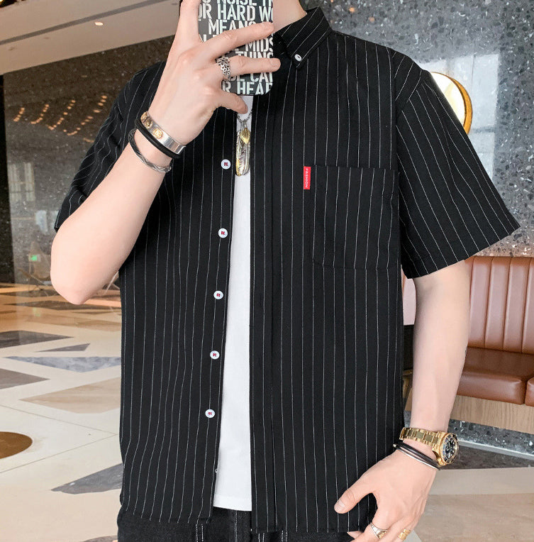 Men Vertical Striped Button-Down Collar Casual Shirt
