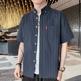 Men Vertical Striped Button-Down Collar Casual Shirt