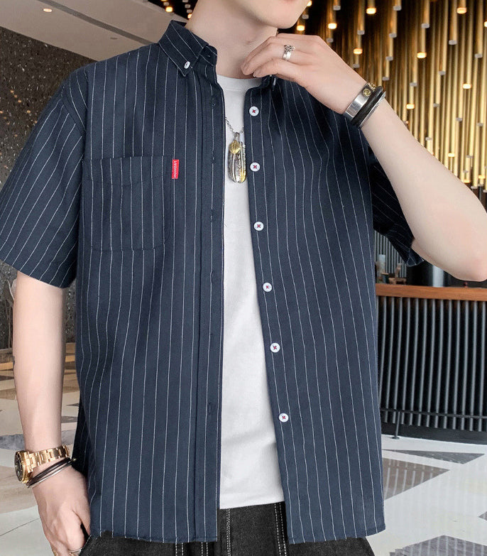 Men Vertical Striped Button-Down Collar Casual Shirt