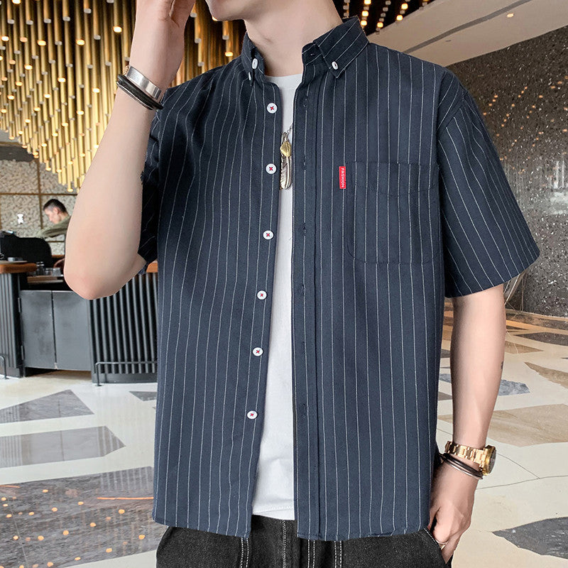 Men Vertical Striped Button-Down Collar Casual Shirt