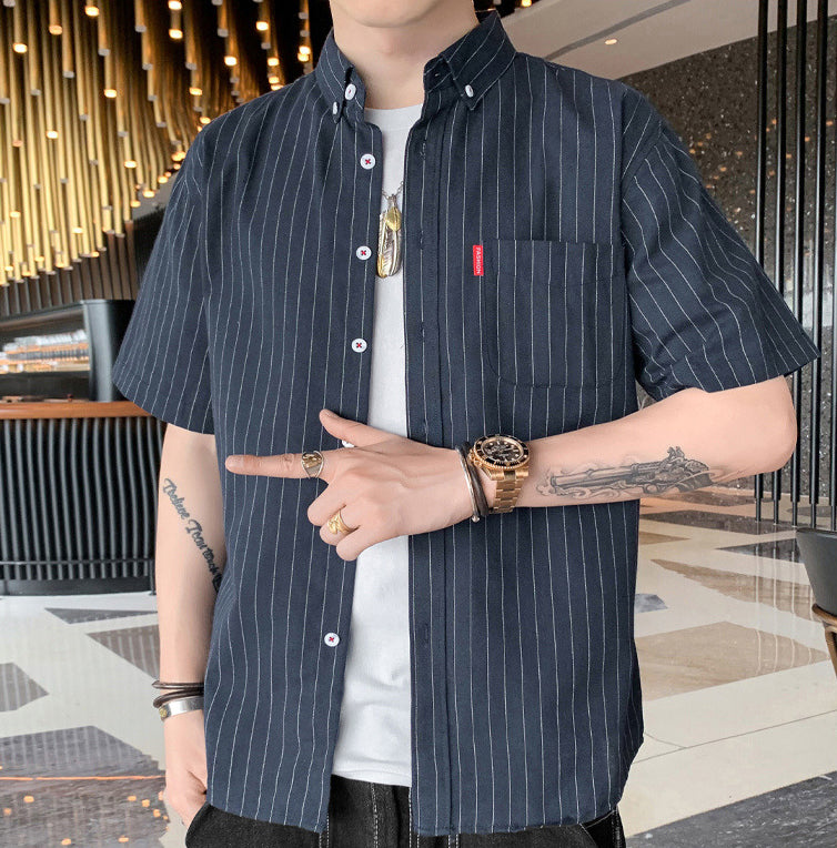 Men Vertical Striped Button-Down Collar Casual Shirt