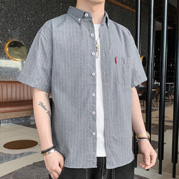 Men Vertical Striped Button-Down Collar Casual Shirt