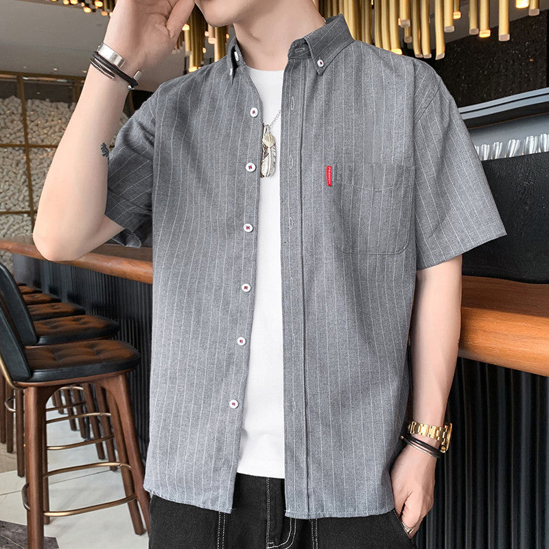 Men Vertical Striped Button-Down Collar Casual Shirt