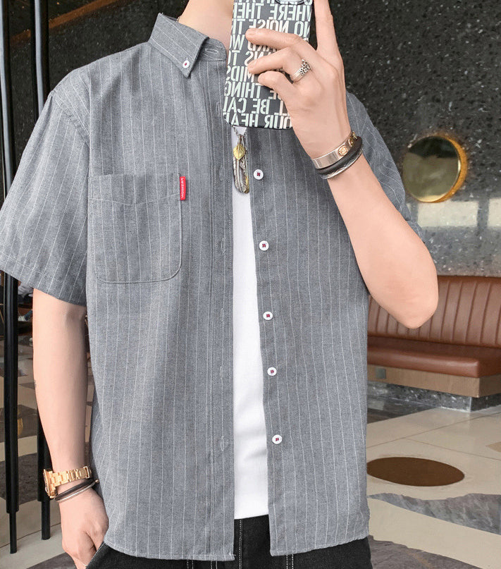 Men Vertical Striped Button-Down Collar Casual Shirt