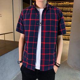 Men Buffalo Checked Spread Collar Casual Shirt