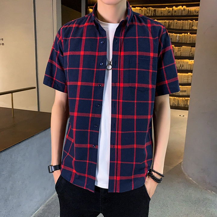 Men Buffalo Checked Spread Collar Casual Shirt