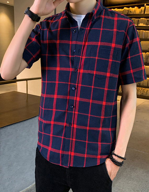Men Buffalo Checked Spread Collar Casual Shirt