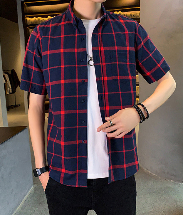 Men Buffalo Checked Spread Collar Casual Shirt
