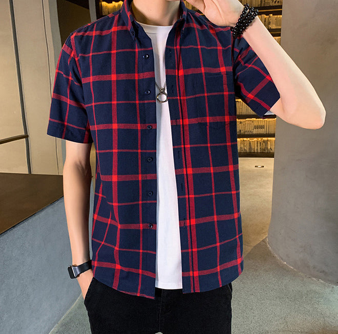 Men Buffalo Checked Spread Collar Casual Shirt