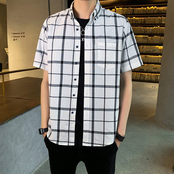 Men Buffalo Checked Button-Down Collar Casual Shirt
