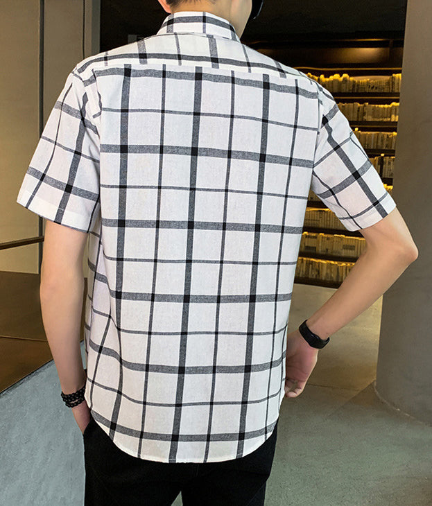 Men Buffalo Checked Button-Down Collar Casual Shirt