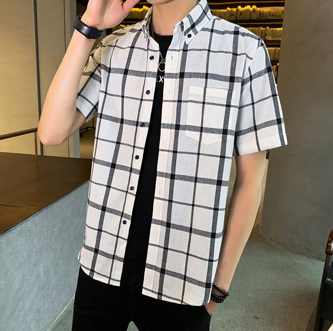 Men Buffalo Checked Button-Down Collar Casual Shirt