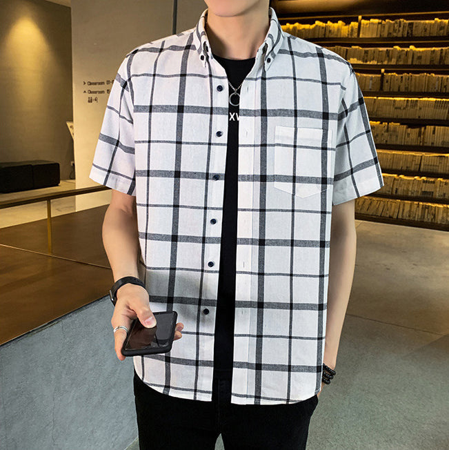 Men Buffalo Checked Button-Down Collar Casual Shirt