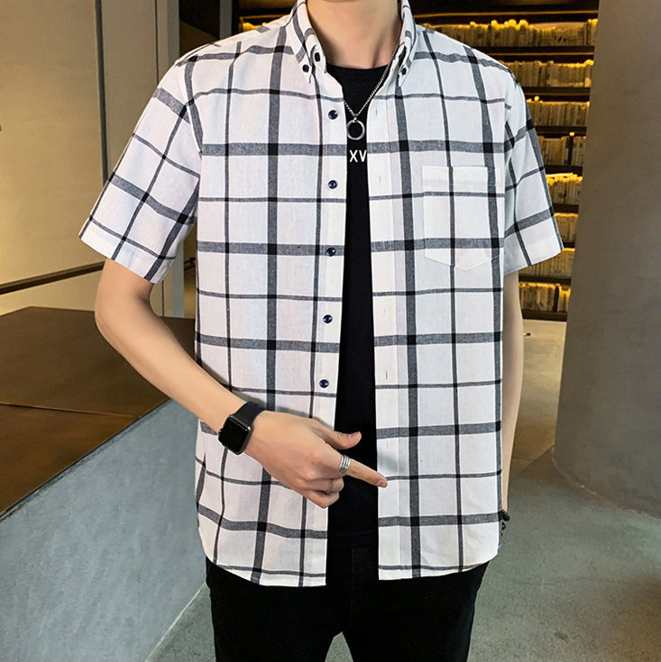 Men Buffalo Checked Button-Down Collar Casual Shirt