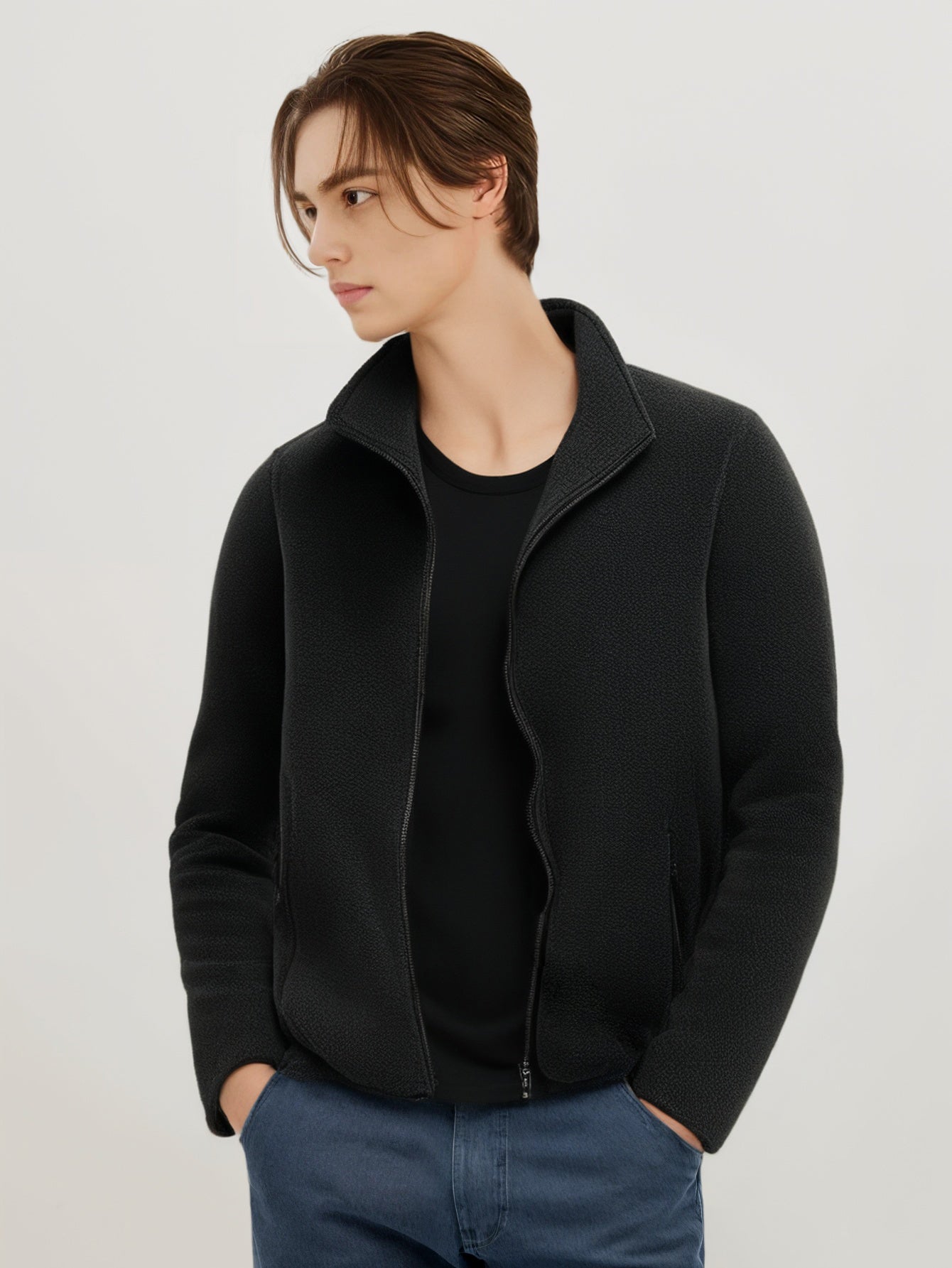 Men Mock Collar Solid Casual Windcheater Jacket