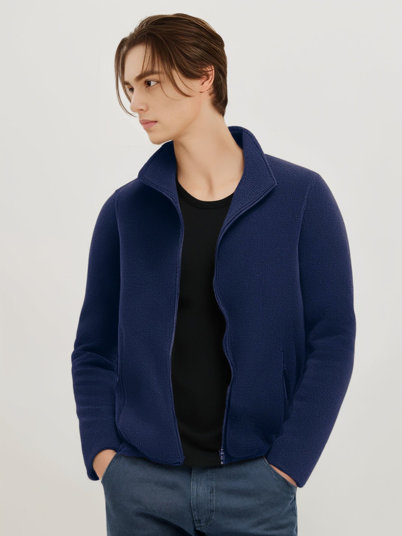 Men Mock Collar Solid Casual Windcheater Jacket