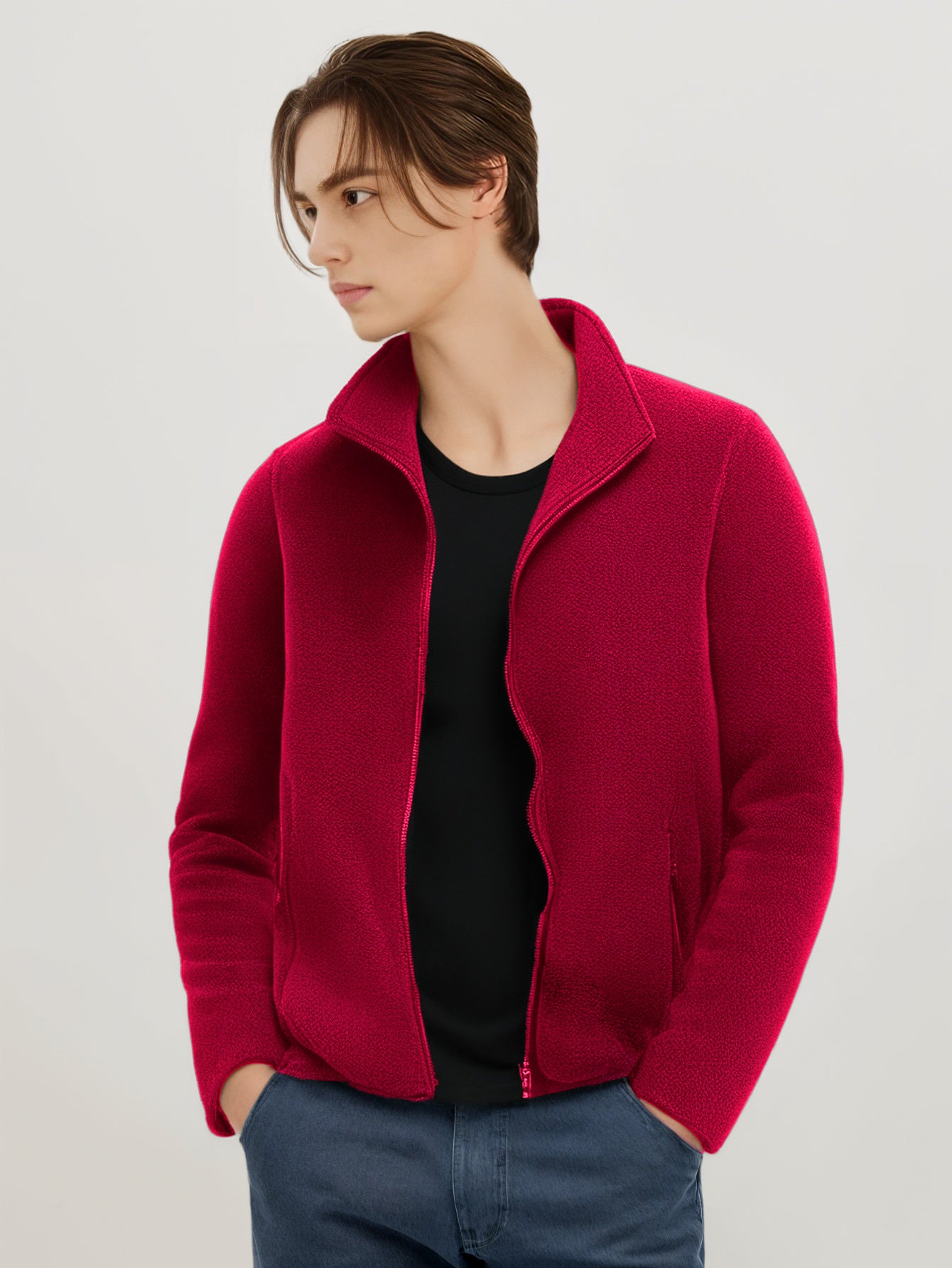 Men Mock Collar Solid Casual Windcheater Jacket