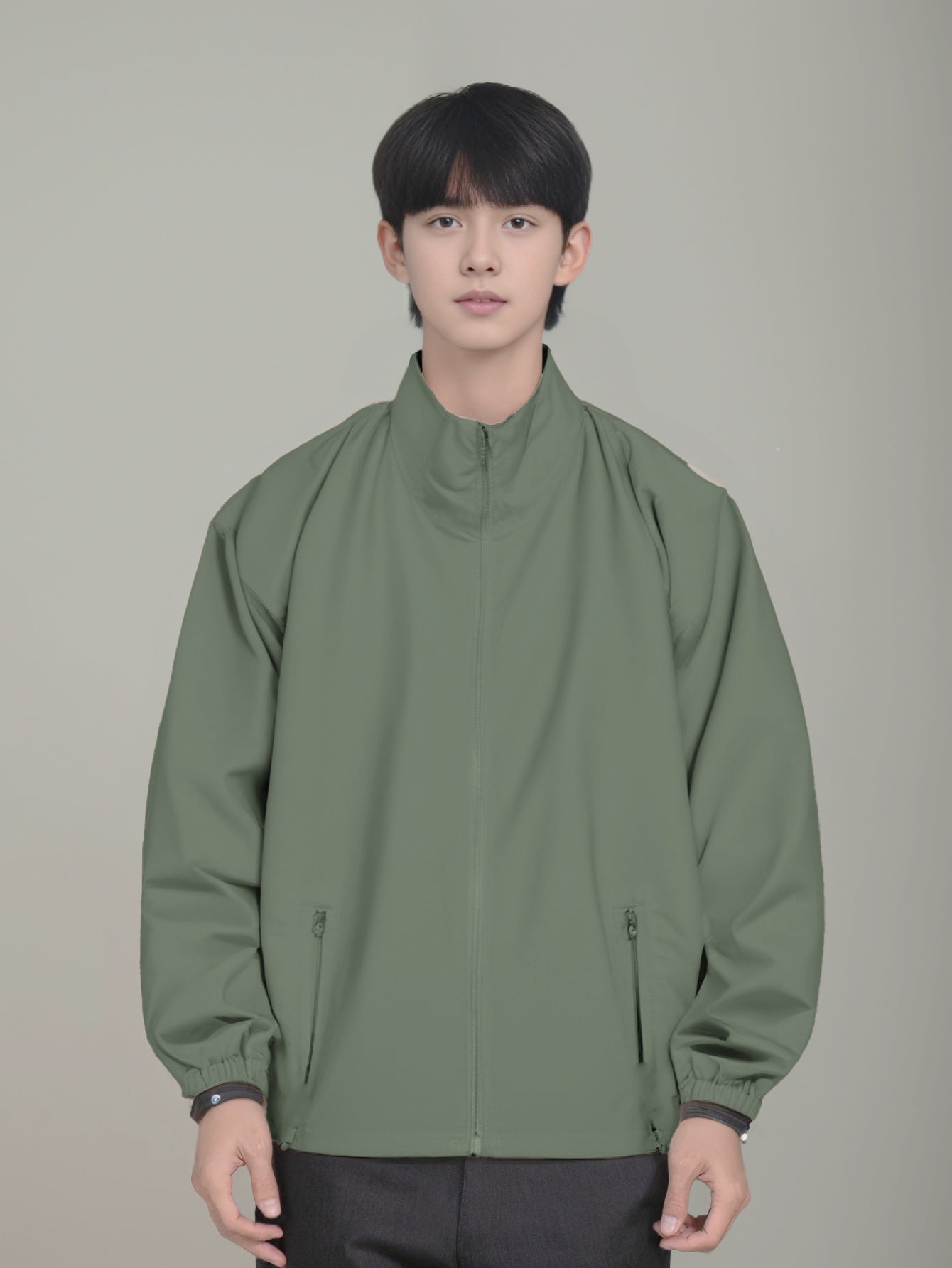 Men Mock Collar Solid Casual Tailored Jacket