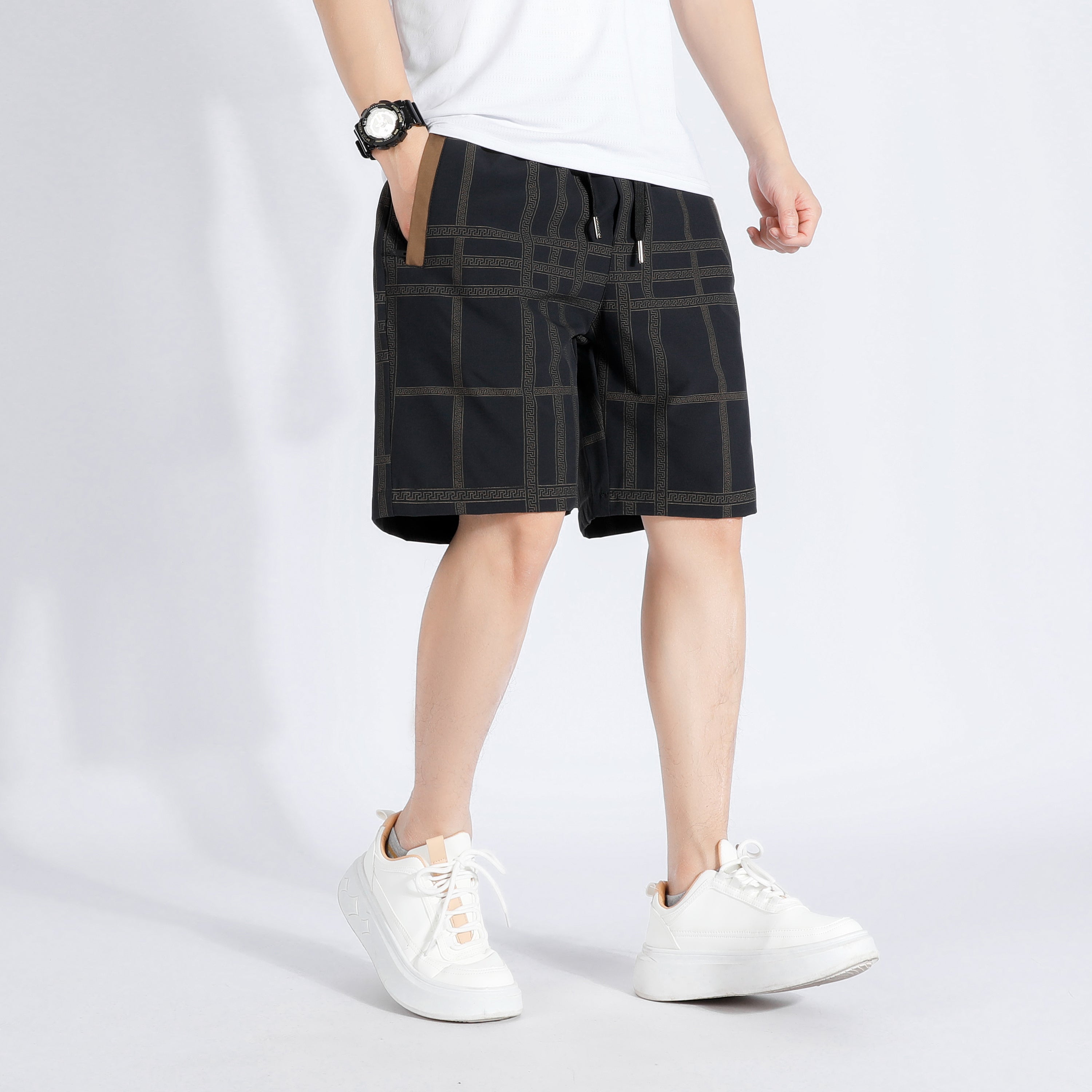 Men Checked Mid-Rise Regular Fit Shorts