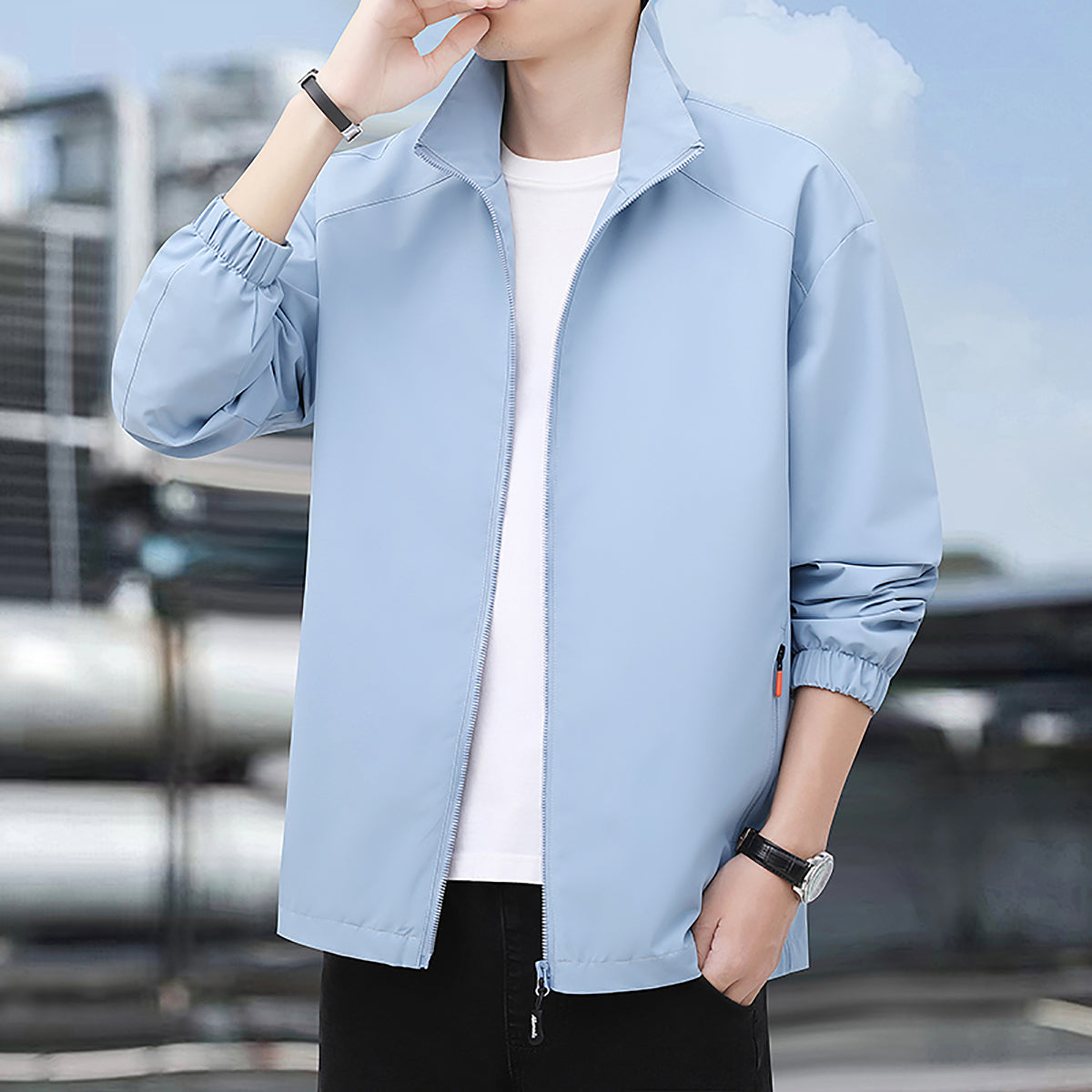 Men Stand Collar Tailored Jacket