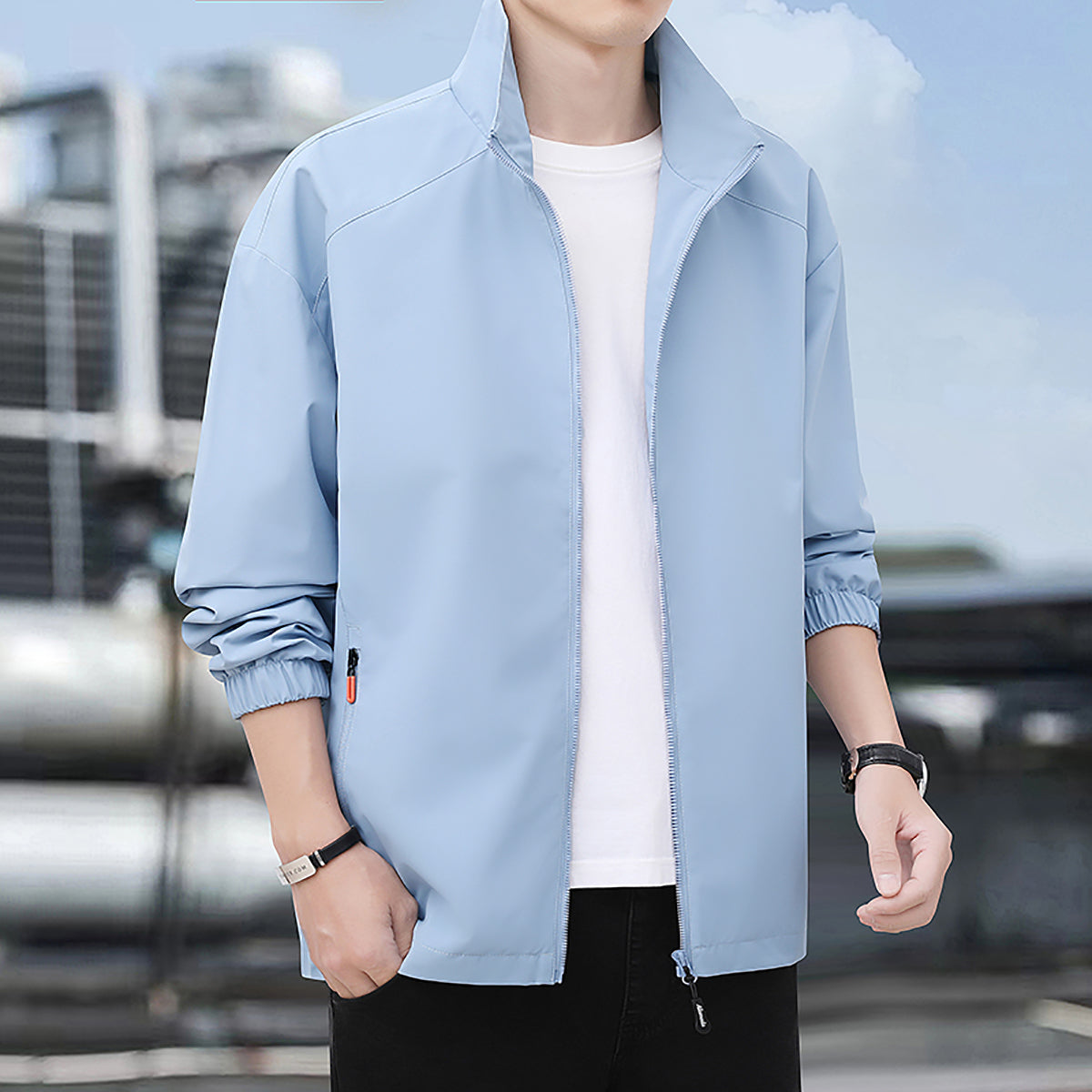 Men Stand Collar Tailored Jacket