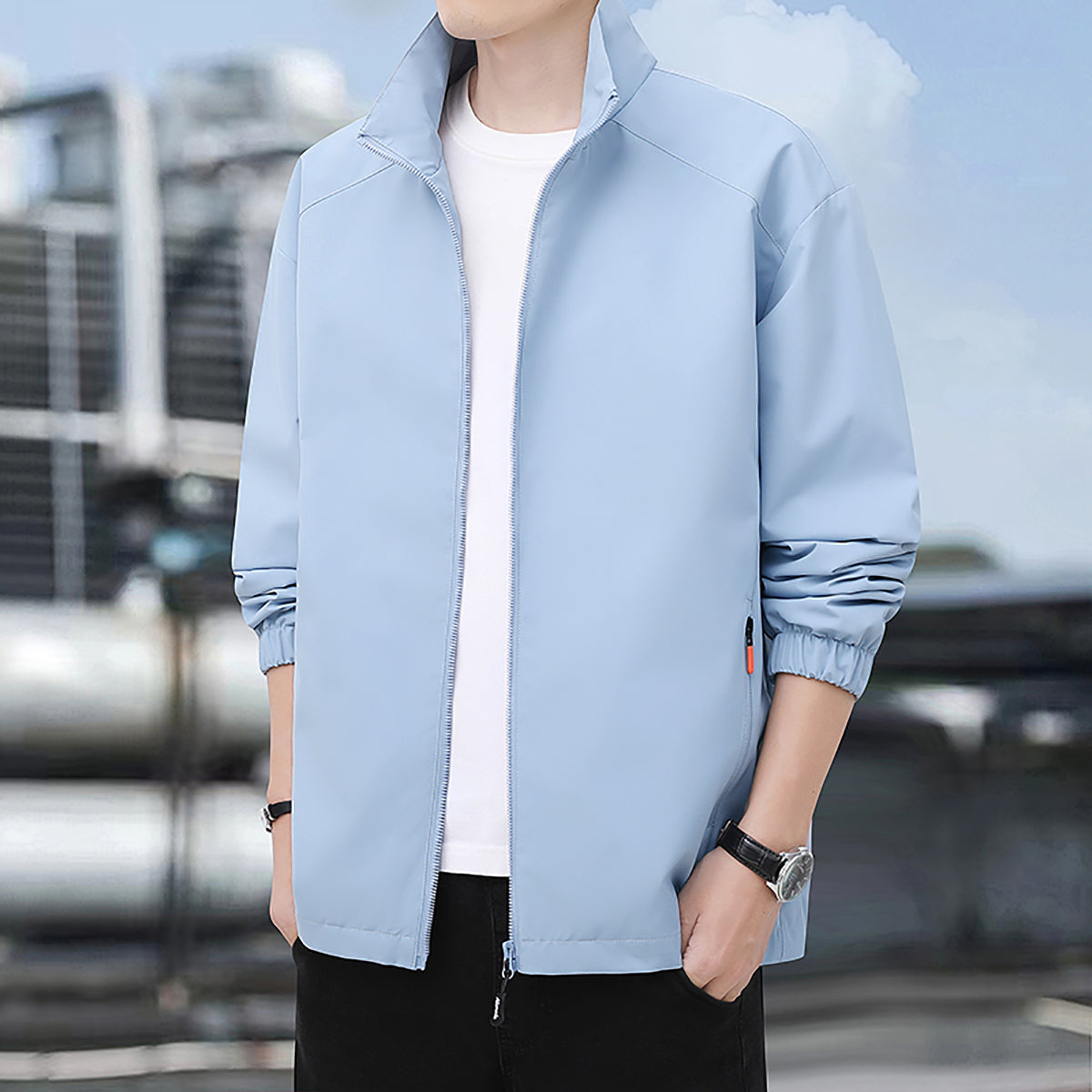 Men Stand Collar Tailored Jacket