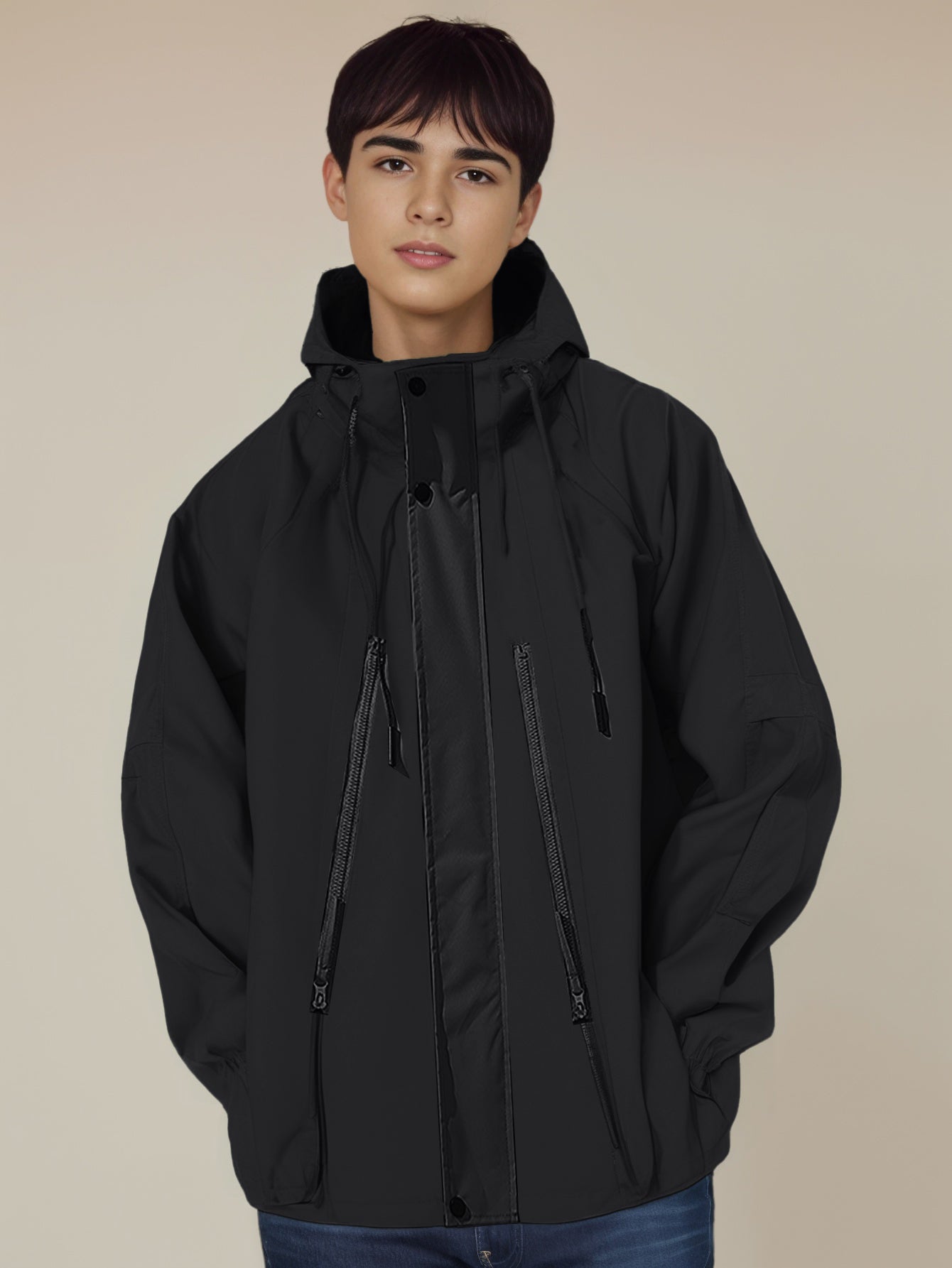 Men Hooded Solid Casual Bomber Jacket