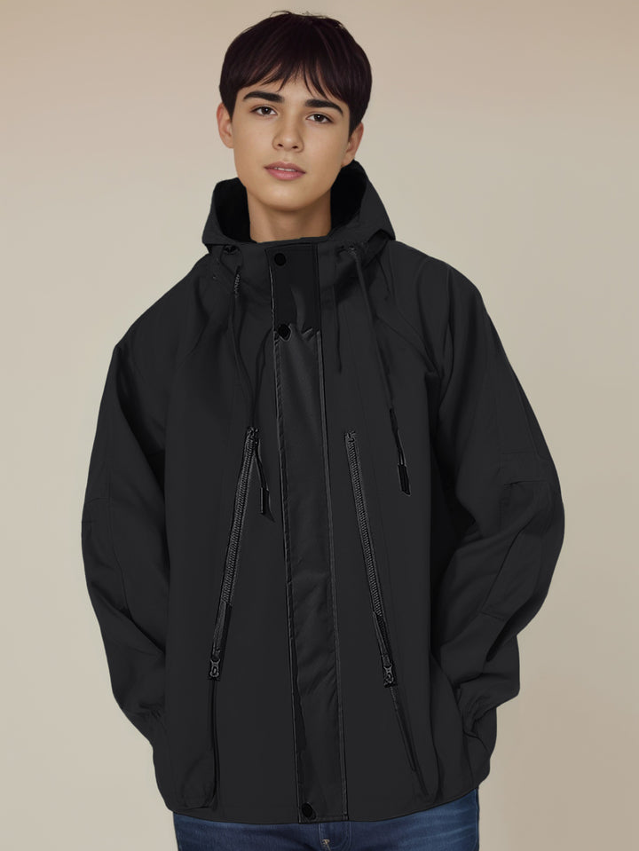 Men Hooded Solid Casual Bomber Jacket