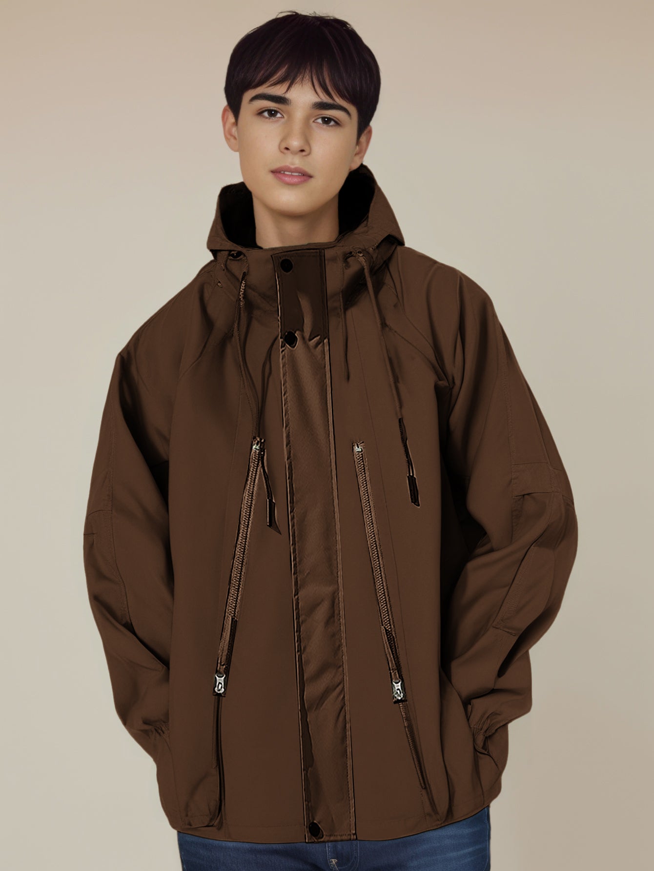Men Hooded Solid Casual Bomber Jacket