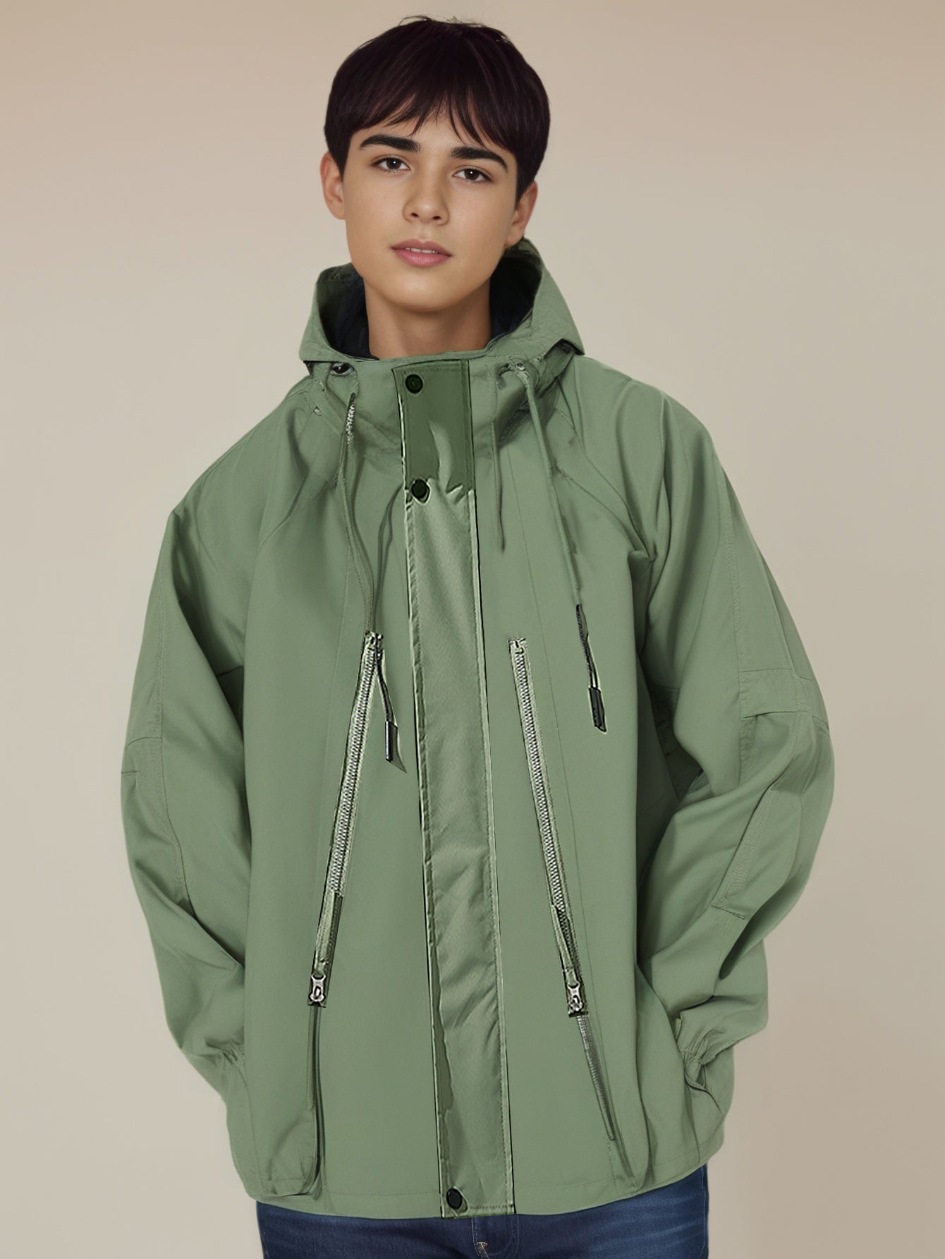 Men Hooded Solid Casual Bomber Jacket