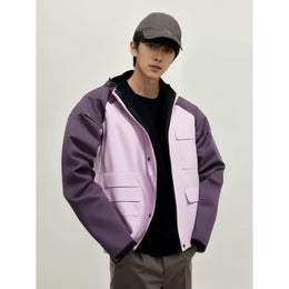 Men Hooded Colourblocked Casual Bomber Jacket