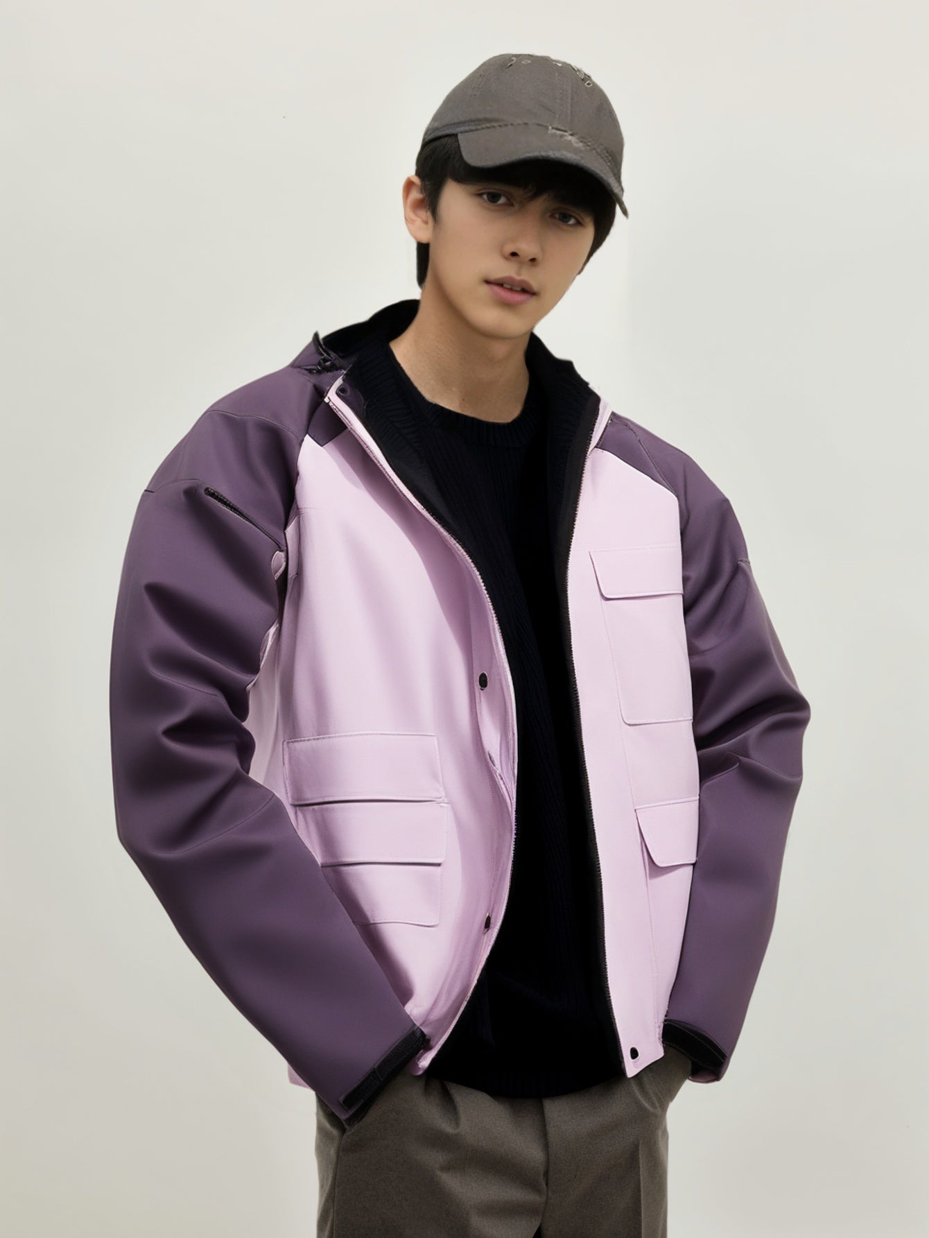 Men Hooded Colourblocked Casual Bomber Jacket