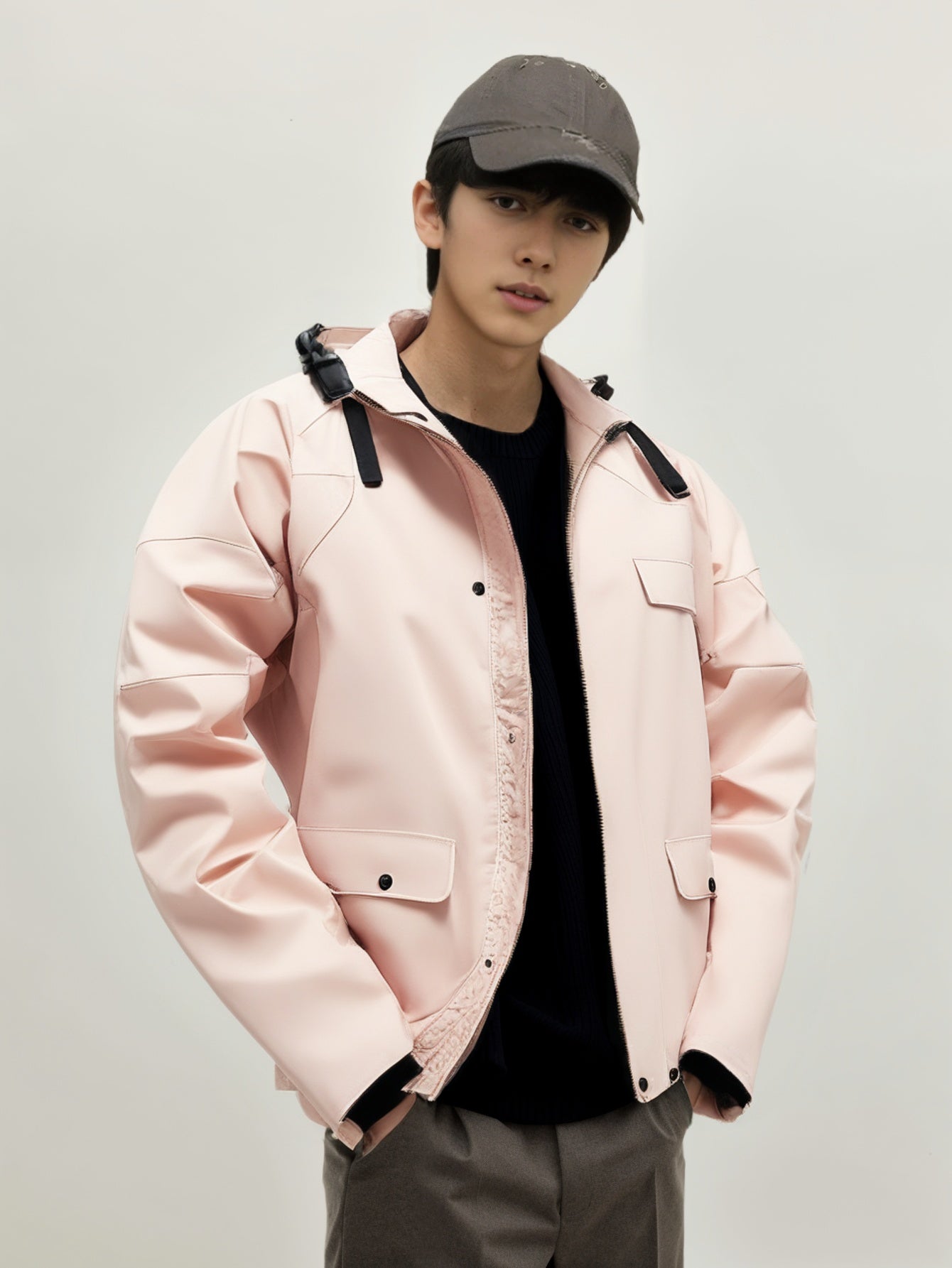 Men Hooded Solid Casual Bomber Jacket