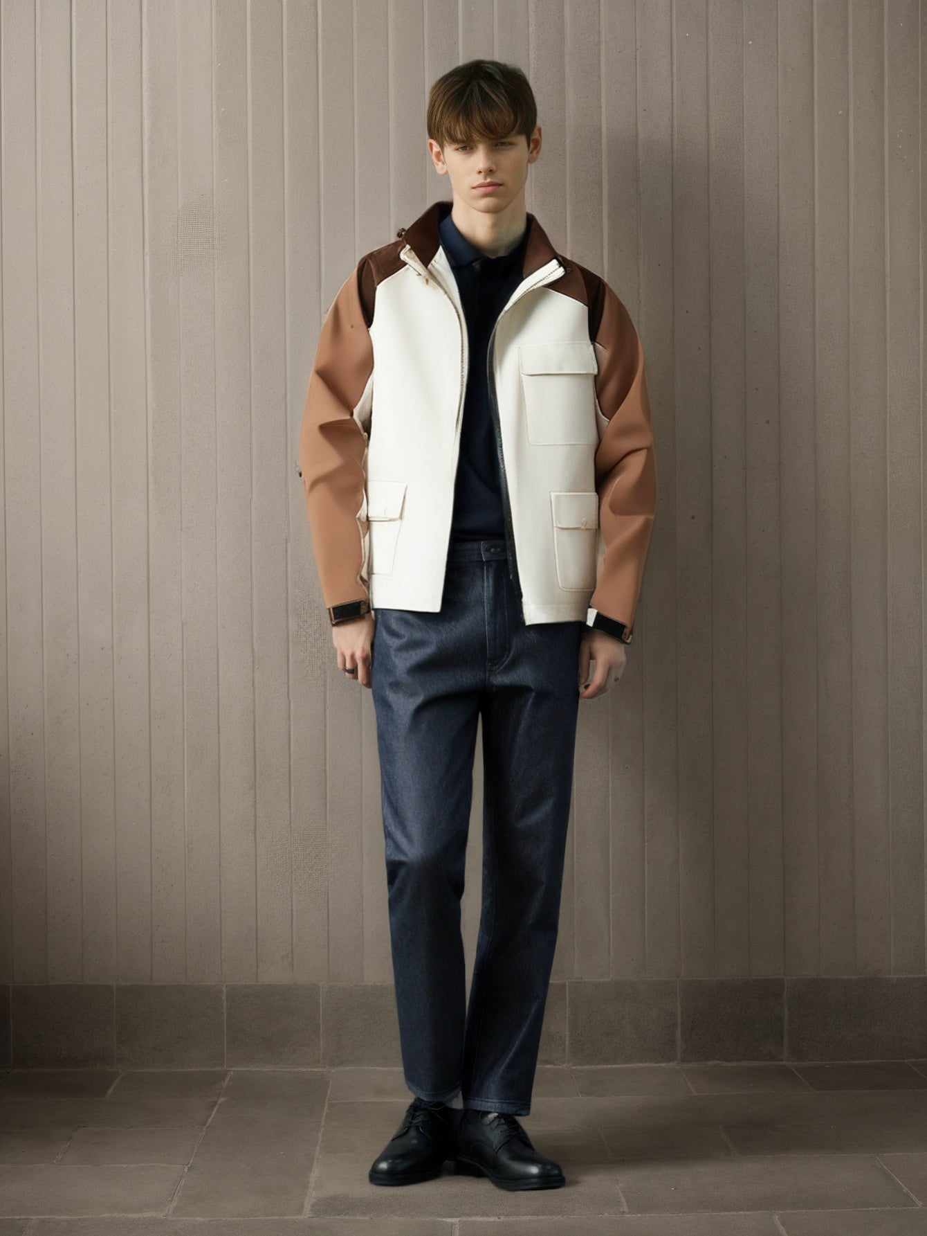 Men Hooded Colourblocked Casual Bomber Jacket