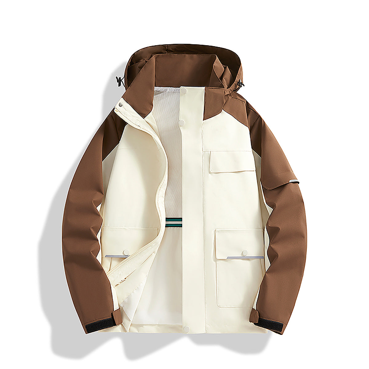 Men Hooded Colourblocked Casual Bomber Jacket