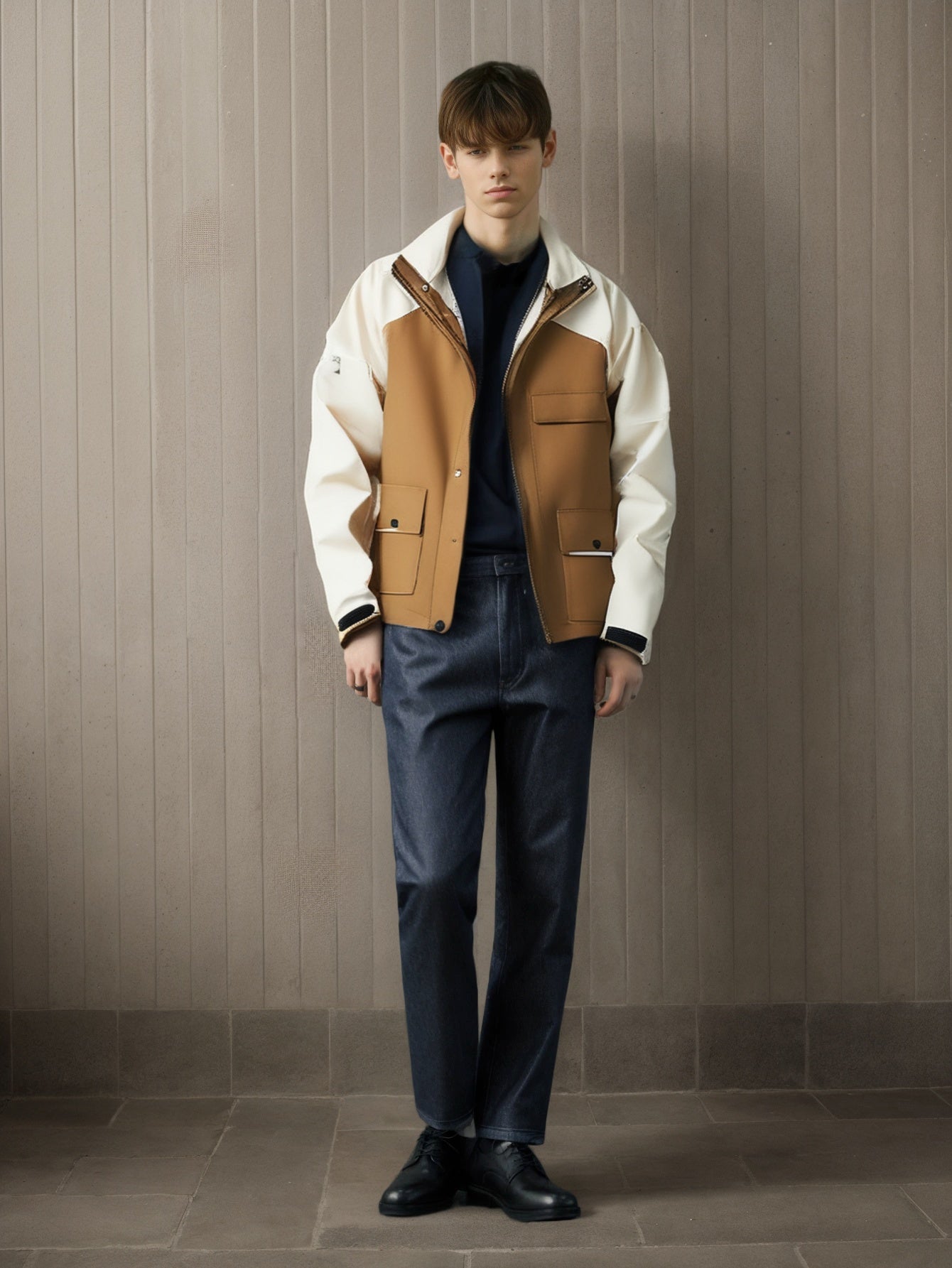 Men Hooded Colourblocked Casual Bomber Jacket