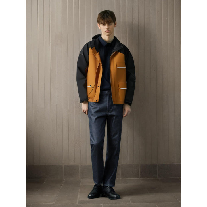 Men Hooded Colourblocked Casual Bomber Jacket