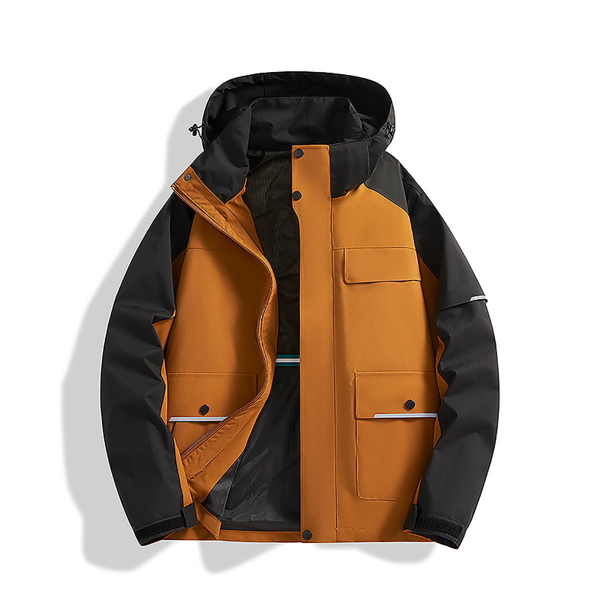Men Hooded Colourblocked Casual Bomber Jacket