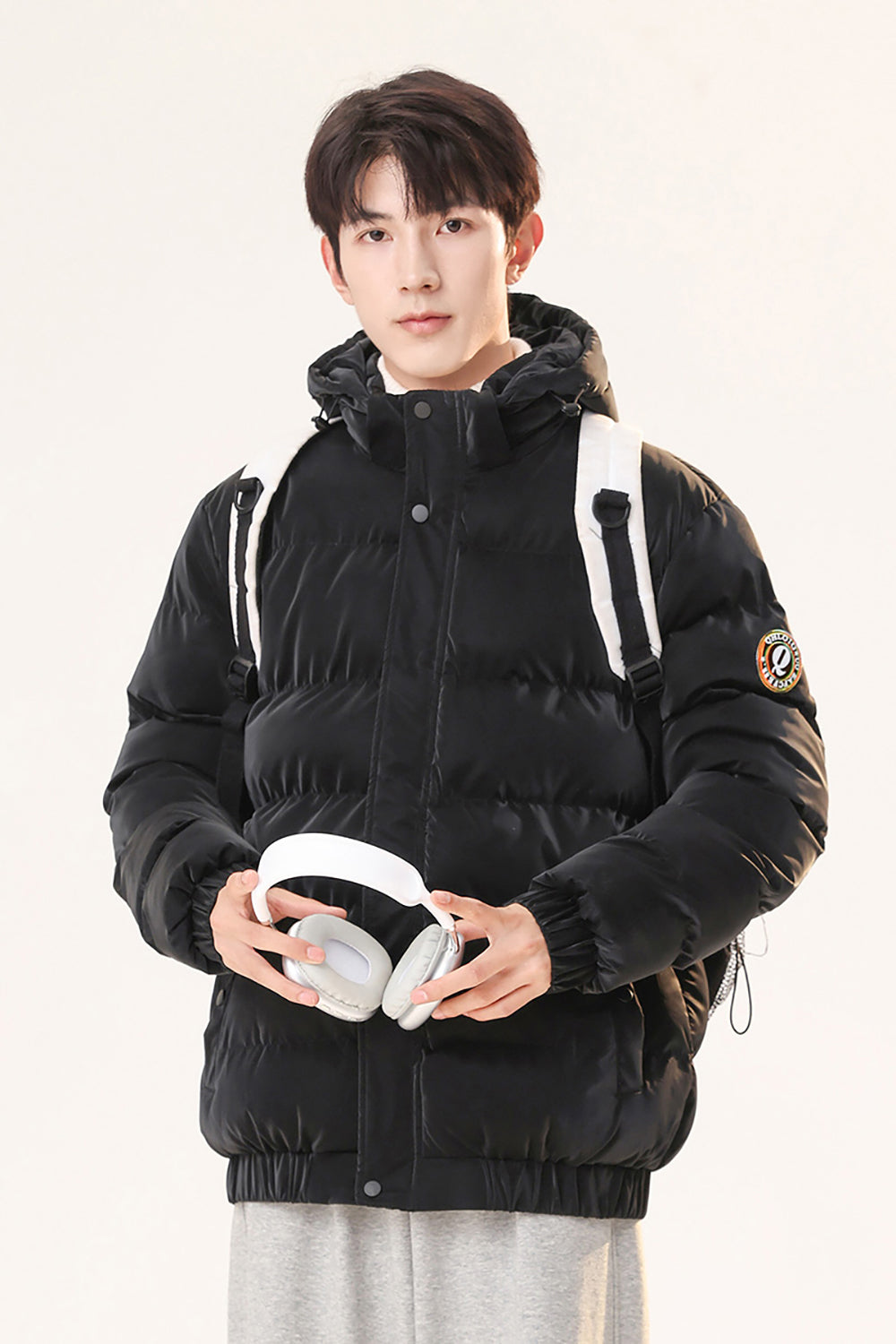 Men Hooded Solid Casual Padded Jacket