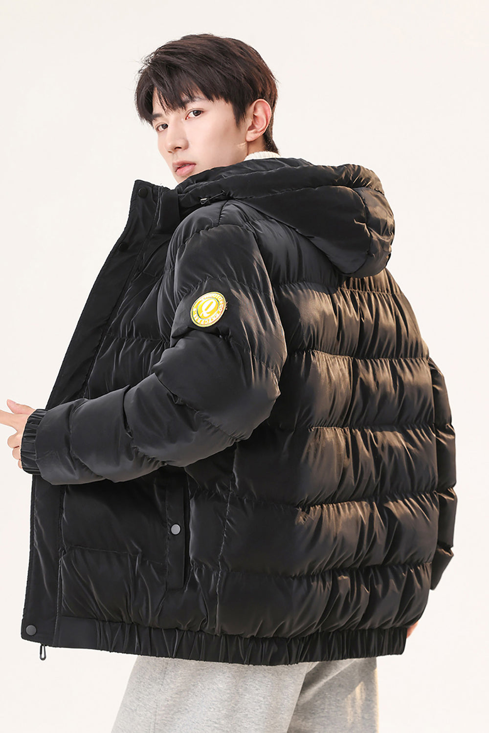 Men Hooded Solid Casual Padded Jacket