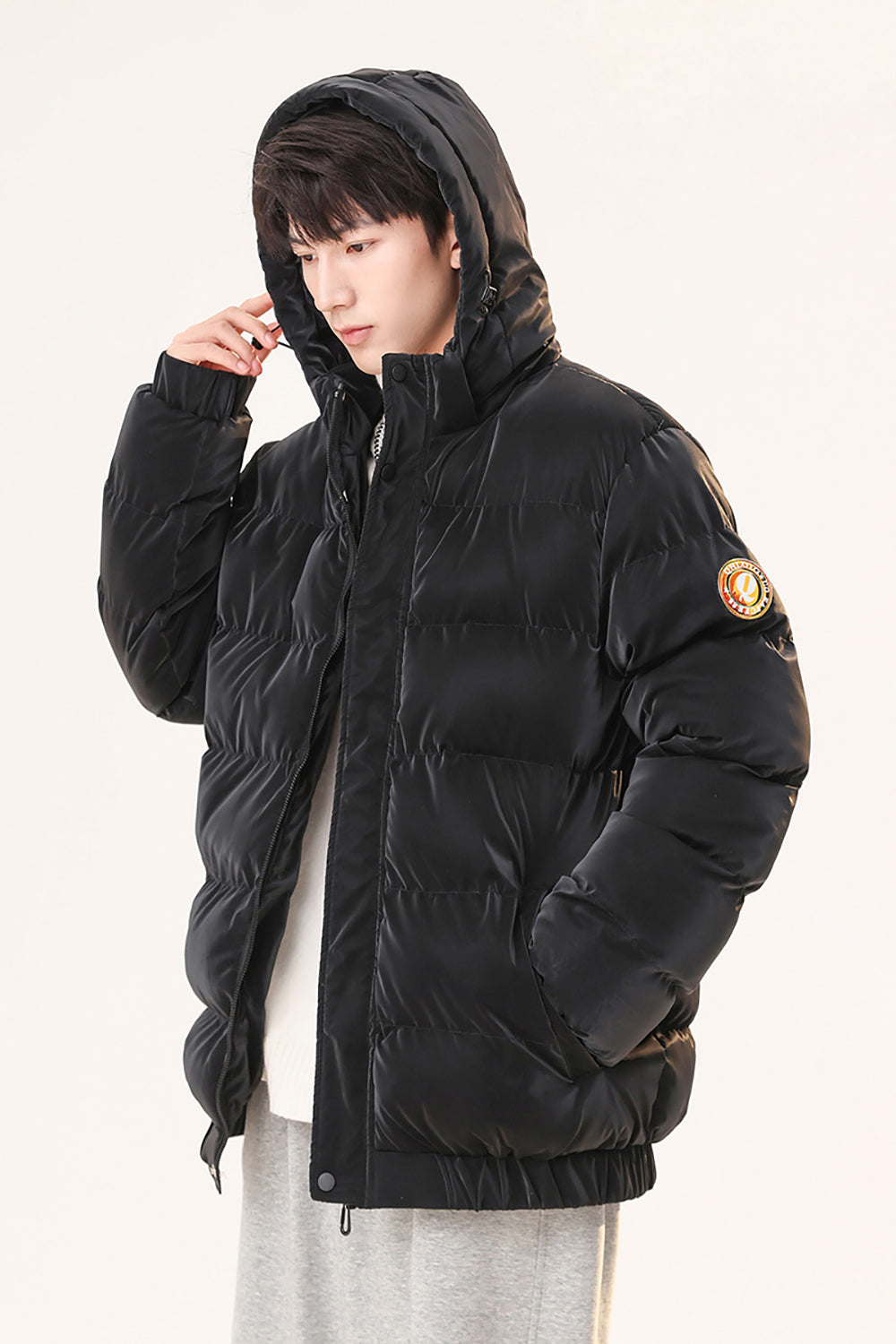Men Hooded Solid Casual Padded Jacket
