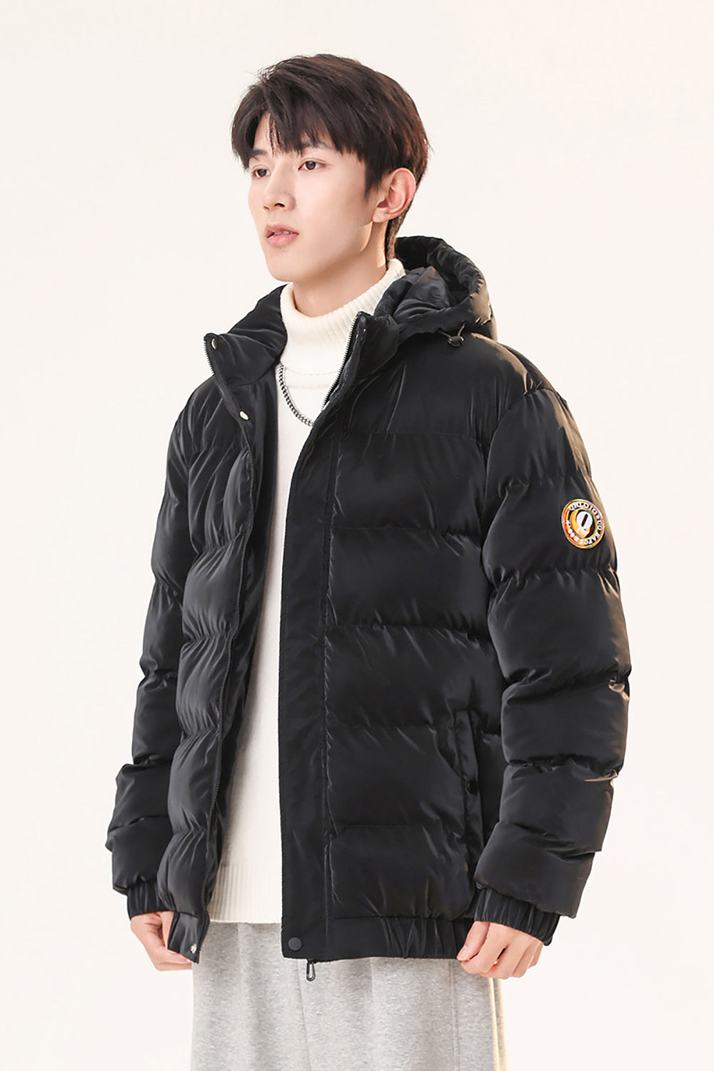 Men Hooded Solid Casual Padded Jacket