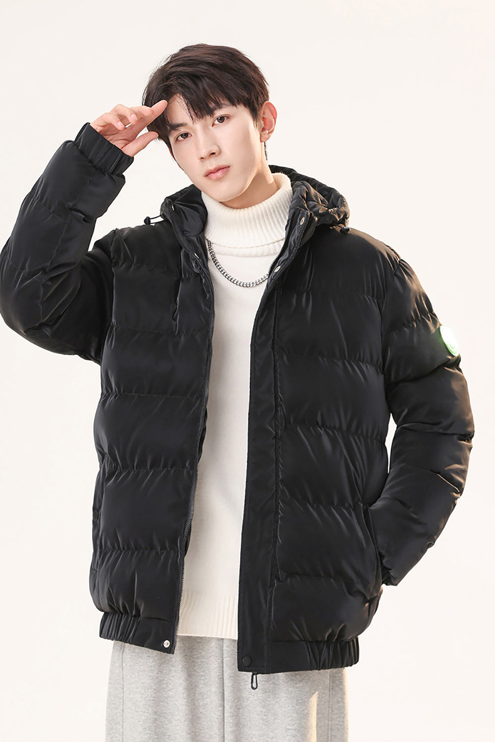 Men Hooded Solid Casual Padded Jacket