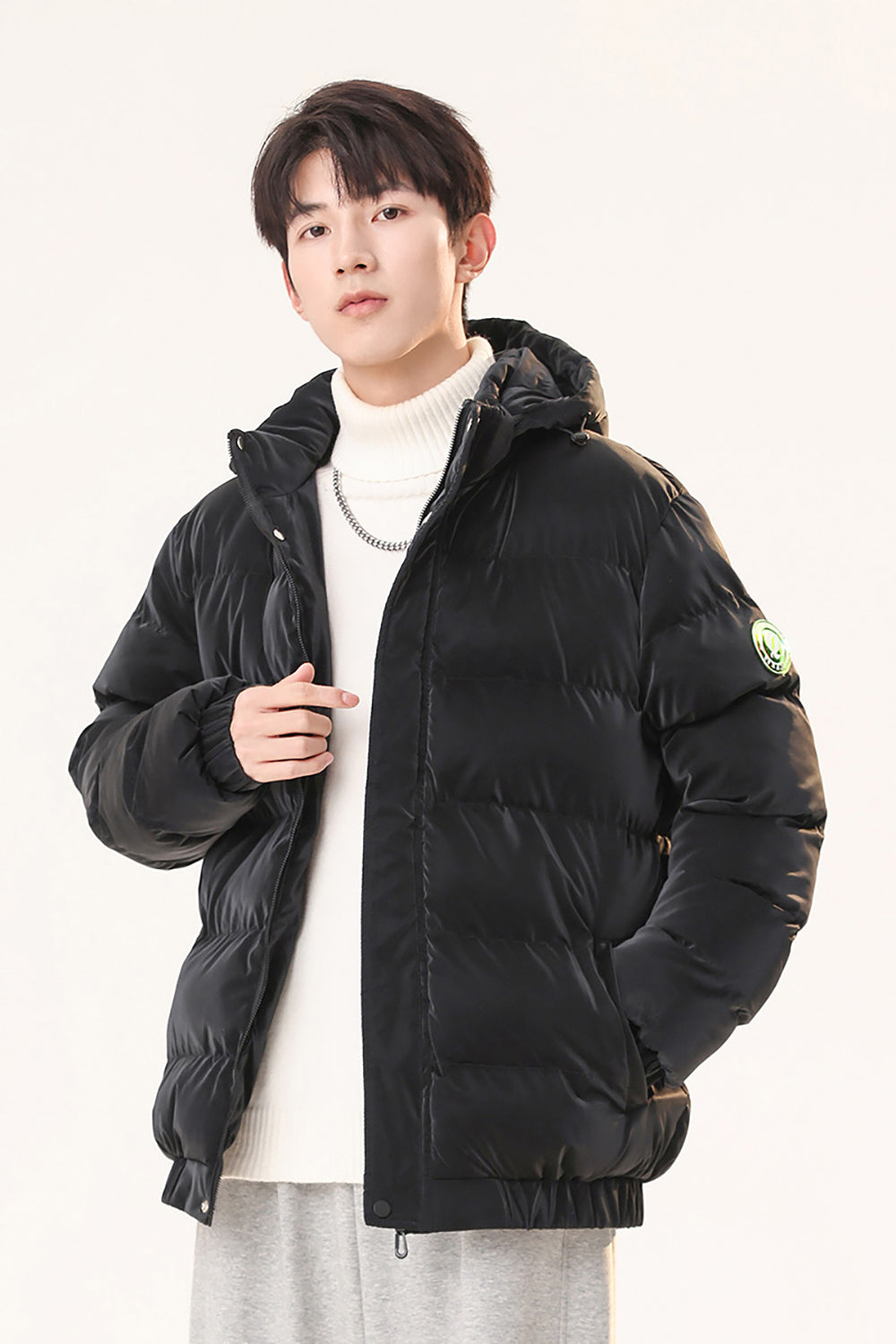 Men Hooded Solid Casual Padded Jacket