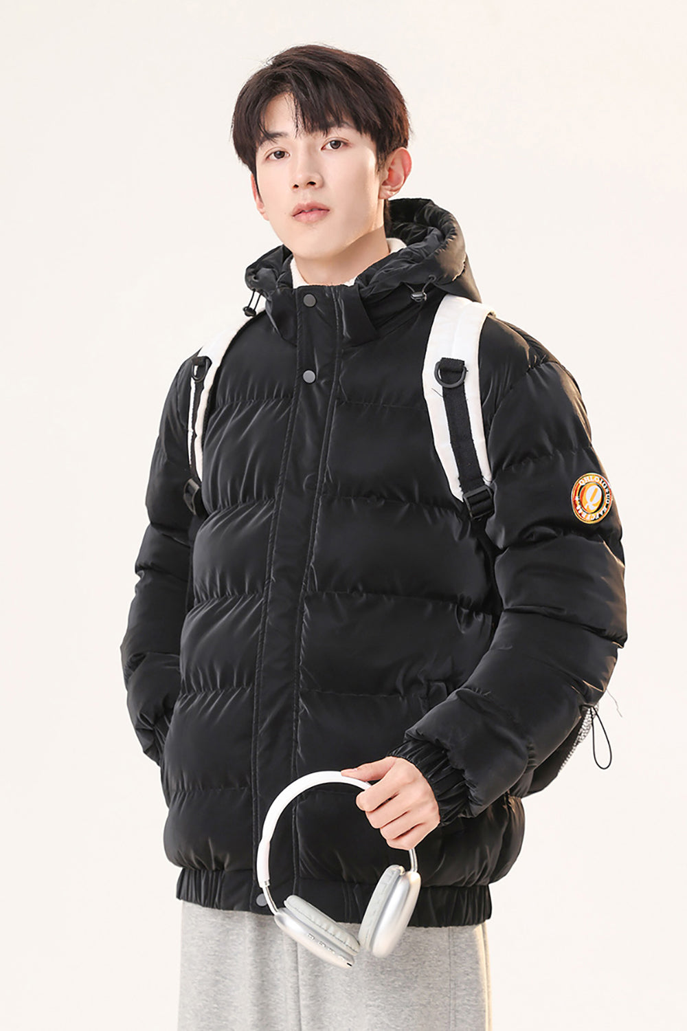 Men Hooded Solid Casual Padded Jacket