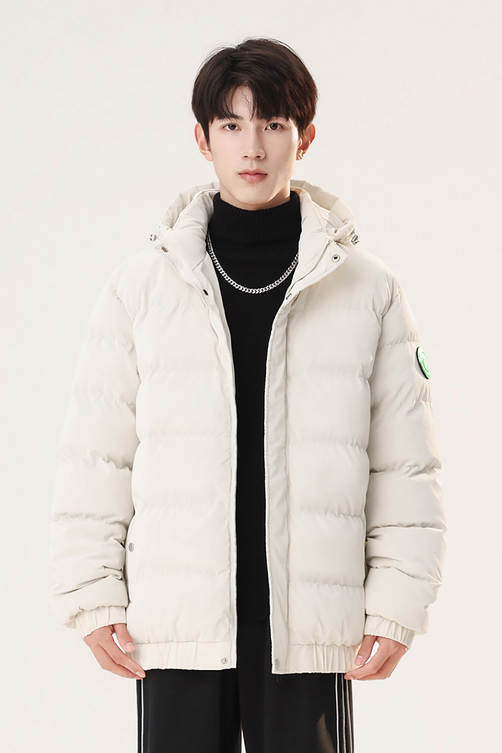 Men Hooded Solid Casual Puffer Jacket