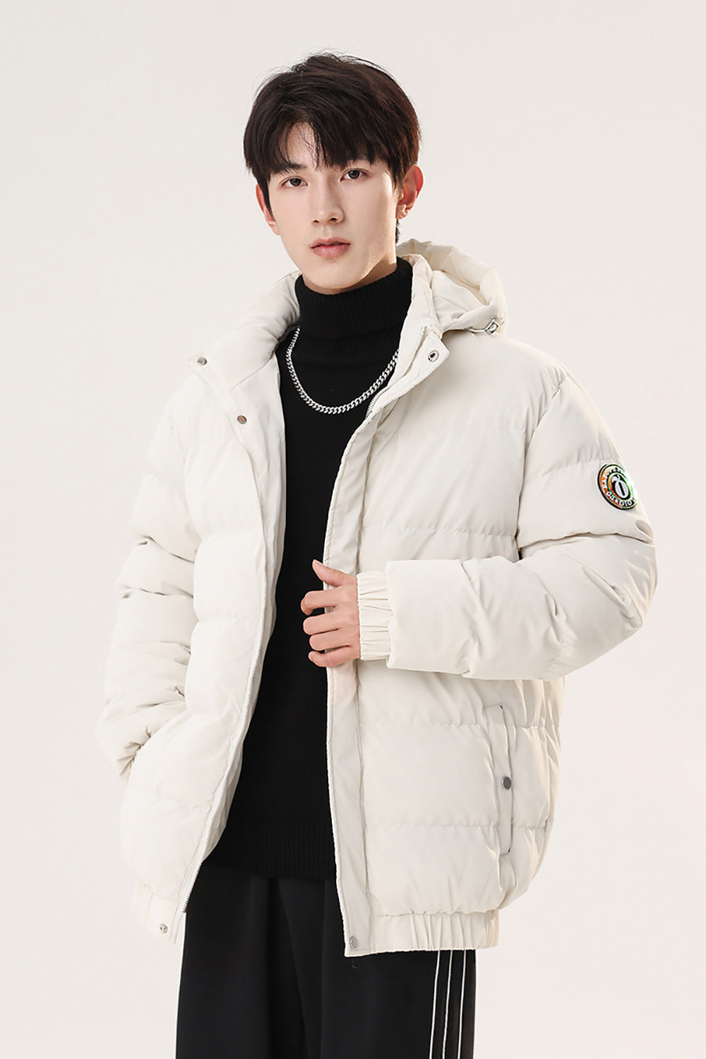 Men Hooded Solid Casual Puffer Jacket