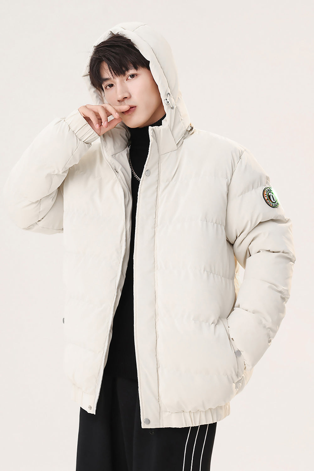 Men Hooded Solid Casual Puffer Jacket